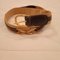 Cintura vintage tessute/pelle marrone con staffe  