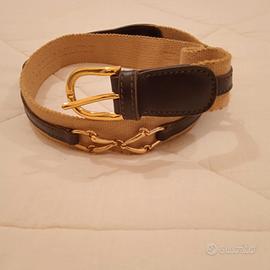 Cintura vintage tessute/pelle marrone con staffe  