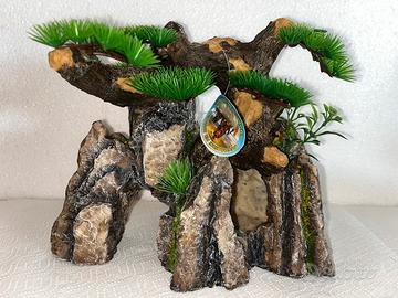 Decorazione Acquario Roccia con albero Bonsai