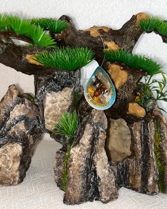 Decorazione Acquario Roccia con albero Bonsai
