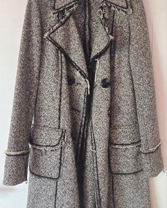 cappottino lana tweed stile Chanel bianco e nero