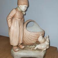 Ceramica vintage ragazza con galline