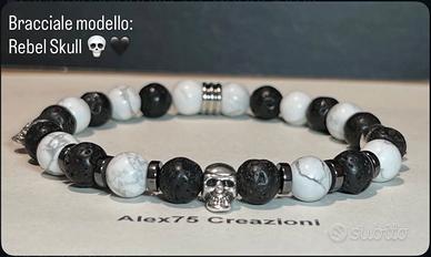 Bracciale artigianale modello Rebel Skull 💀🖤