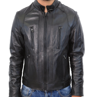 Giacca Uomo Vera Pelle Nero Slim Giubbino Classico