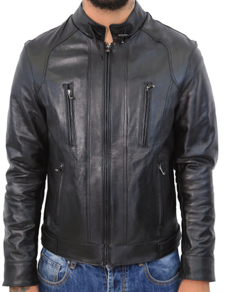Giacca Uomo Vera Pelle Nero Slim Giubbino Classico