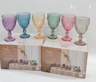 Set 6 pz bicchieri calice vetro colorati mis grand
