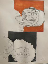 Disegno su carta dettagli tempera