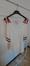 t shirt bianca  /rossa con spalle scoperte