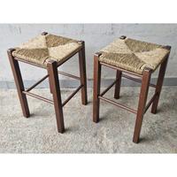 Coppia sgabelli noce scuro seduta in paglia h 47