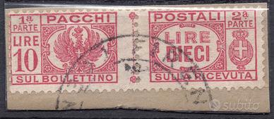 1946 pacchi postali 10 lire usato su frammento