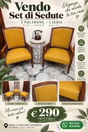 set 2 poltrone e 3 sedie vintage 
