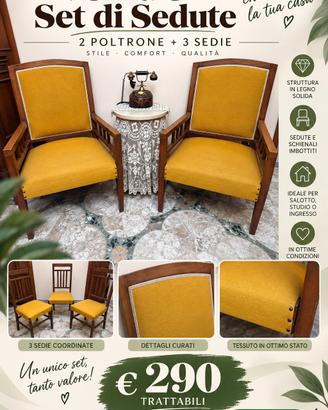 set 2 poltrone e 3 sedie vintage 