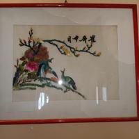 pannello decorativo ricamato a mano su seta,