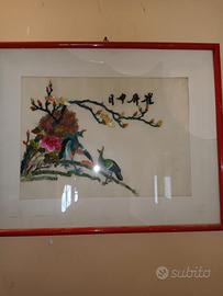 pannello decorativo ricamato a mano su seta,