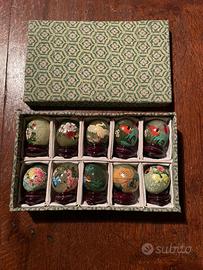 Set 10 uova in giada serpentina dipinte a mano