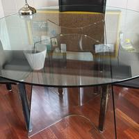 Tavolo rotondo in vetro temperato, anni '80