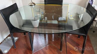 Tavolo rotondo in vetro temperato, anni '80