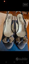 Scarpe donna di raso blu da cerimonia n.38 