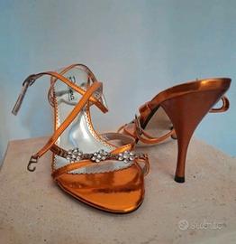 Sandali gioiello arancione metallizzato strass 37