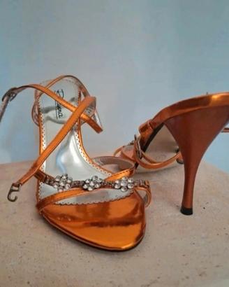 Sandali gioiello arancione metallizzato strass 37