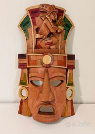 Maschera Guerriero Maya – intagliata e decorata a