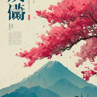 Poster Fuji Sakura Rosa Giappone Ukiyo-e A3