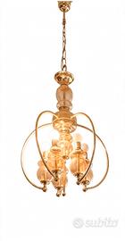 Lampadario ottone e vetro ambrato,5 luci spera