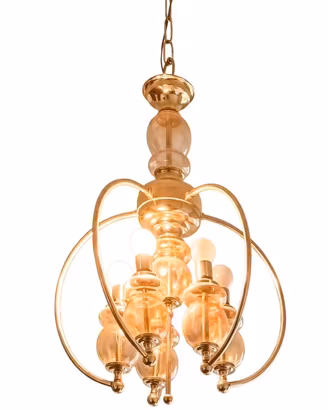 Lampadario ottone e vetro ambrato,5 luci spera