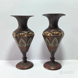 Coppia di vasi bronzo smaltato "cloisonné" indiani