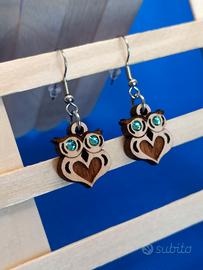 Orecchini con gufo in legno e Swarovski®