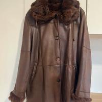 Giacca in pelle marrone pelliccia di lapin