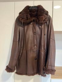 Giacca in pelle marrone pelliccia di lapin