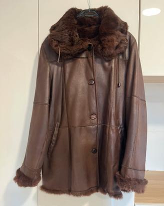 Giacca in pelle marrone pelliccia di lapin