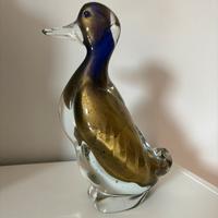Scultura in vetro di Murano- anatra con lamina oro