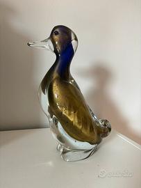 Scultura in vetro di Murano- anatra con lamina oro