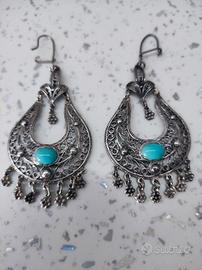orecchini etnici argento e turchese