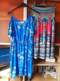 Due abiti vestiti blu nero floreali S copricostume