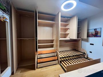 Armadio a ponte con letto singolo e rete - 396 cm