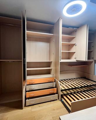Armadio a ponte con letto singolo e rete - 396 cm