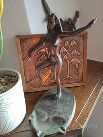 statuette egizziana danzatrice di bronzo vintage 