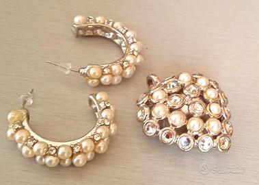 Set orecchini e ciondolo perle strass vintage