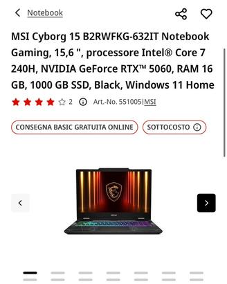 MSI cyborg 15 notebook gaming 15,6