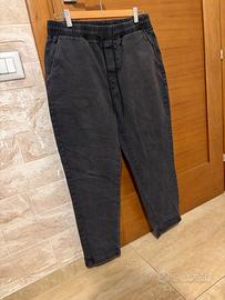 Pantalone ad effetto jeans elegante nero con lacci