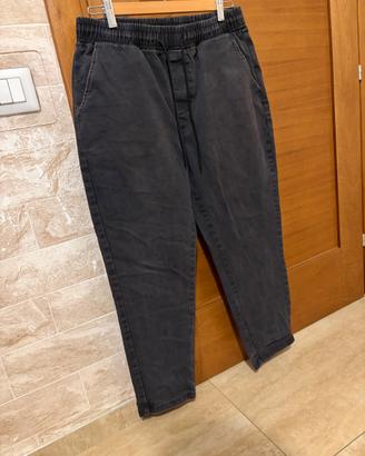 Pantalone ad effetto jeans elegante nero con lacci