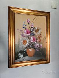 Quadro Dipinto ad Olio Natura Morta con Fiori