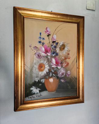 Quadro Dipinto ad Olio Natura Morta con Fiori