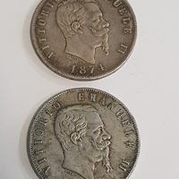  2 Monete Argento 5 Lire - Vittorio Emanuele 