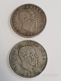 2 Monete Argento 5 Lire - Vittorio Emanuele 