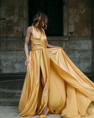 Vestito giallo lungo shooting fotografici