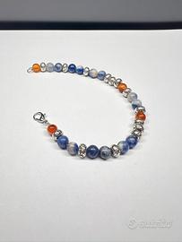 Bracciale acciaio com pietre dure sodalite e caffè